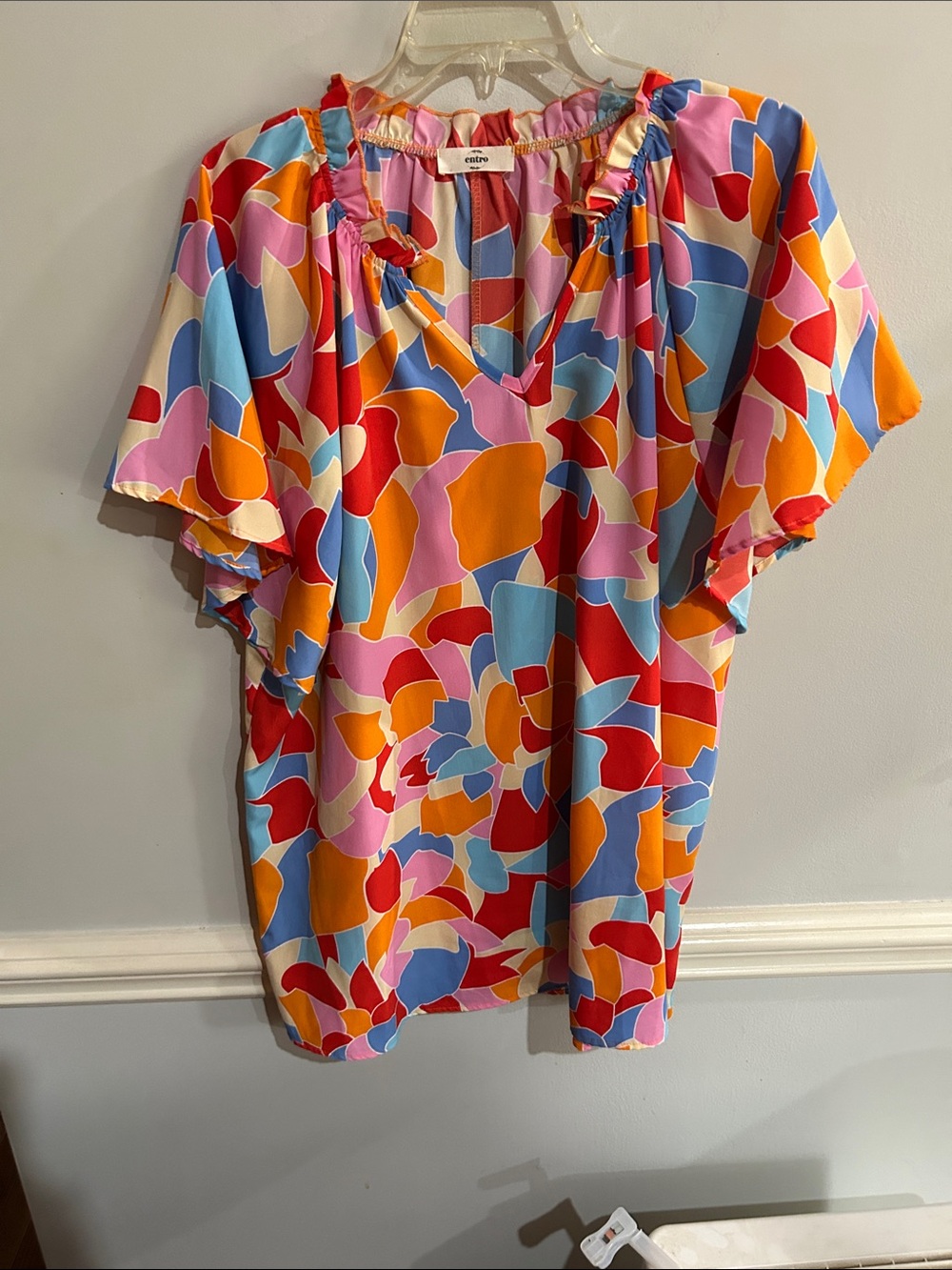 entro Multicolor Abstract Floral Print Blouse - Red, Orange, Blue, Pink
